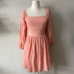 Peach Square Neck Puff Sleeve Mini Dress Back Tie | Size S Baby Doll